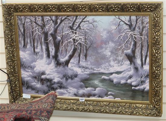 K. Gabris, oil on canvas, Woodland in winter, signed, 50 x 80cm